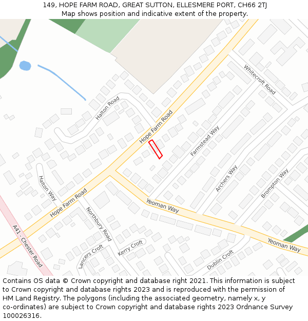 149, HOPE FARM ROAD, GREAT SUTTON, ELLESMERE PORT, CH66 2TJ: Location map and indicative extent of plot