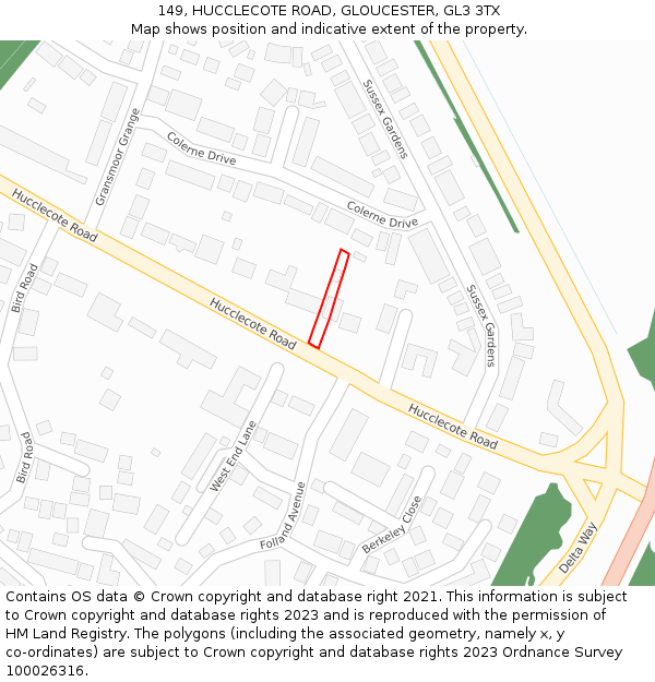 149, HUCCLECOTE ROAD, GLOUCESTER, GL3 3TX: Location map and indicative extent of plot