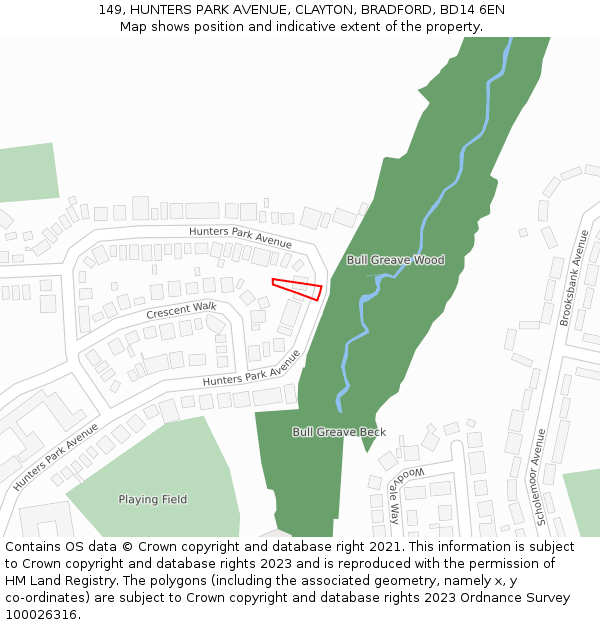 149, HUNTERS PARK AVENUE, CLAYTON, BRADFORD, BD14 6EN: Location map and indicative extent of plot