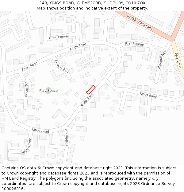 149, KINGS ROAD, GLEMSFORD, SUDBURY, CO10 7QX: Location map and indicative extent of plot