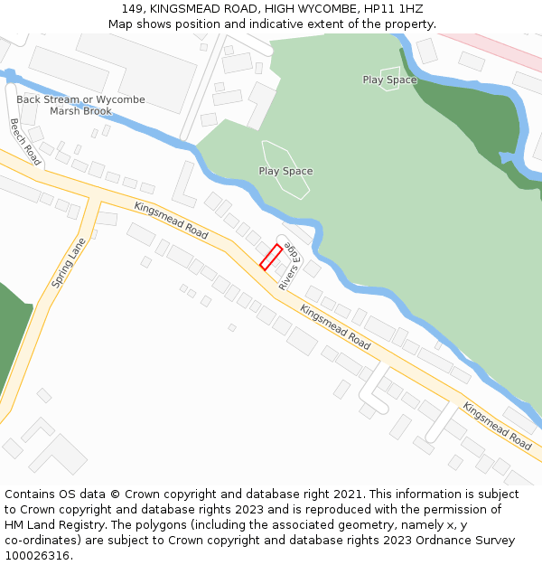 149, KINGSMEAD ROAD, HIGH WYCOMBE, HP11 1HZ: Location map and indicative extent of plot