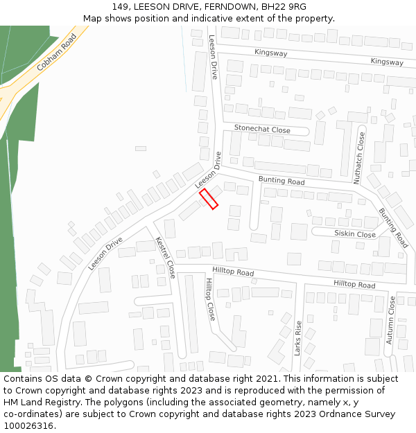 149, LEESON DRIVE, FERNDOWN, BH22 9RG: Location map and indicative extent of plot