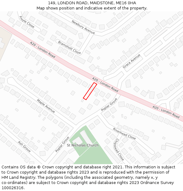 149, LONDON ROAD, MAIDSTONE, ME16 0HA: Location map and indicative extent of plot