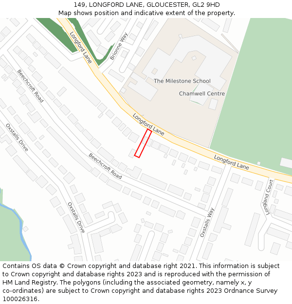 149, LONGFORD LANE, GLOUCESTER, GL2 9HD: Location map and indicative extent of plot