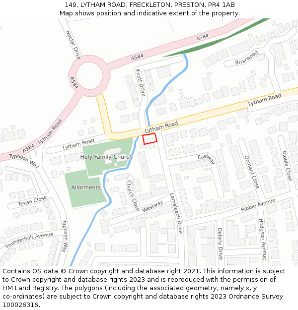 149, LYTHAM ROAD, FRECKLETON, PRESTON, PR4 1AB: Location map and indicative extent of plot