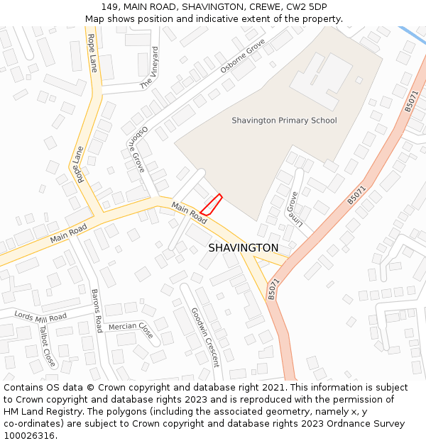 149, MAIN ROAD, SHAVINGTON, CREWE, CW2 5DP: Location map and indicative extent of plot