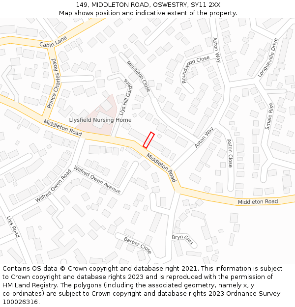 149, MIDDLETON ROAD, OSWESTRY, SY11 2XX: Location map and indicative extent of plot