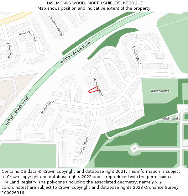 149, MONKS WOOD, NORTH SHIELDS, NE30 2UE: Location map and indicative extent of plot