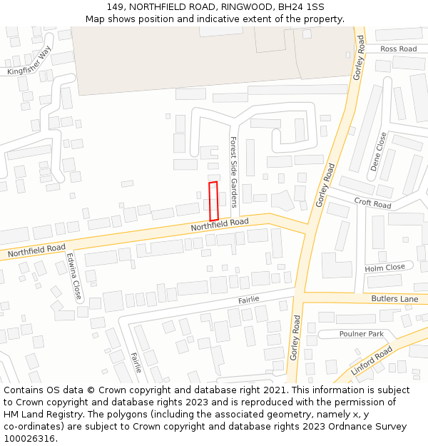 149, NORTHFIELD ROAD, RINGWOOD, BH24 1SS: Location map and indicative extent of plot