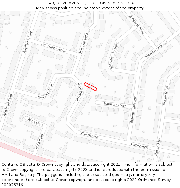 149, OLIVE AVENUE, LEIGH-ON-SEA, SS9 3PX: Location map and indicative extent of plot