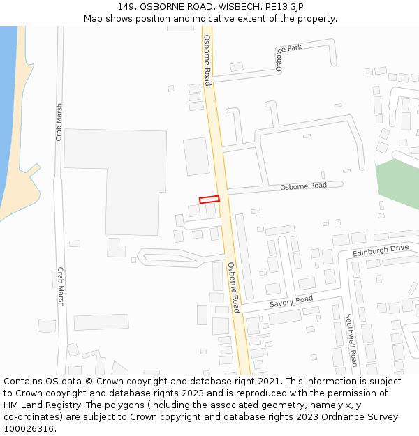 149, OSBORNE ROAD, WISBECH, PE13 3JP: Location map and indicative extent of plot