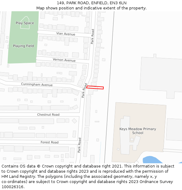 149, PARK ROAD, ENFIELD, EN3 6LN: Location map and indicative extent of plot