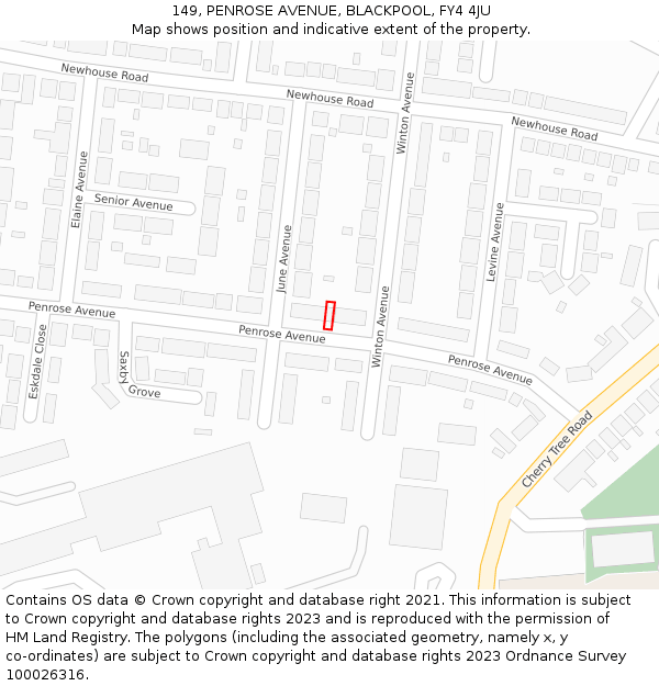 149, PENROSE AVENUE, BLACKPOOL, FY4 4JU: Location map and indicative extent of plot