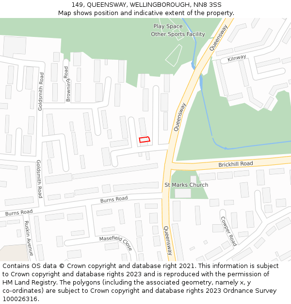 149, QUEENSWAY, WELLINGBOROUGH, NN8 3SS: Location map and indicative extent of plot