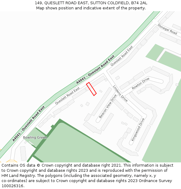 149, QUESLETT ROAD EAST, SUTTON COLDFIELD, B74 2AL: Location map and indicative extent of plot