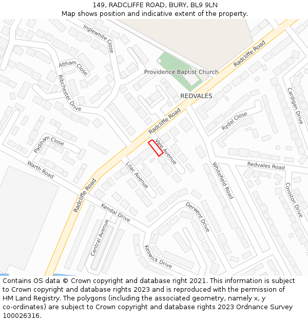 149, RADCLIFFE ROAD, BURY, BL9 9LN: Location map and indicative extent of plot