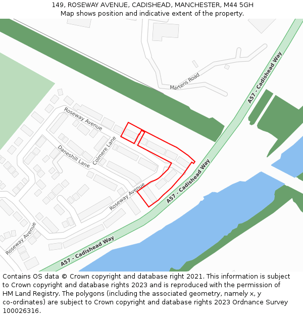 149, ROSEWAY AVENUE, CADISHEAD, MANCHESTER, M44 5GH: Location map and indicative extent of plot