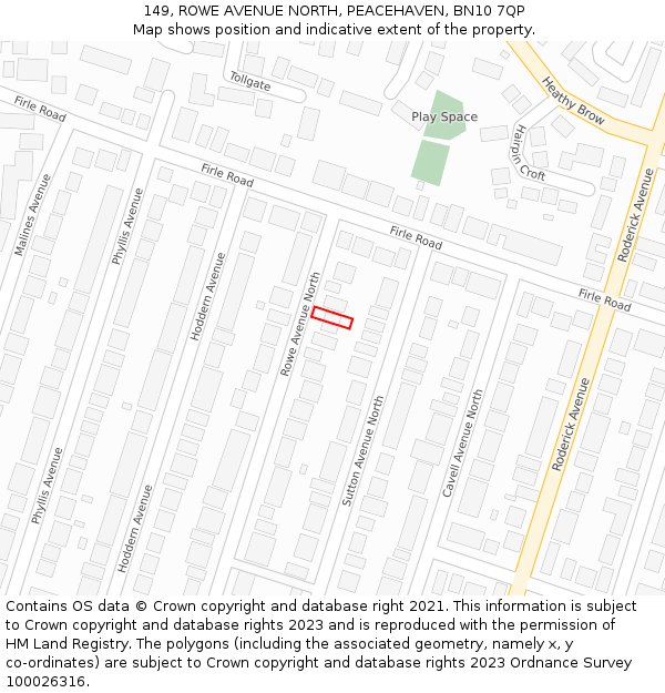 149, ROWE AVENUE NORTH, PEACEHAVEN, BN10 7QP: Location map and indicative extent of plot