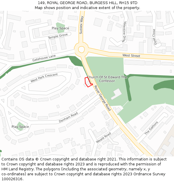 149, ROYAL GEORGE ROAD, BURGESS HILL, RH15 9TD: Location map and indicative extent of plot