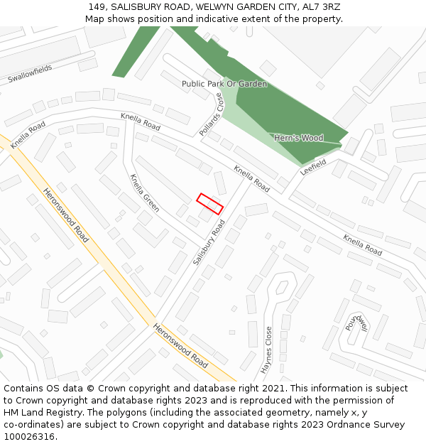 149, SALISBURY ROAD, WELWYN GARDEN CITY, AL7 3RZ: Location map and indicative extent of plot