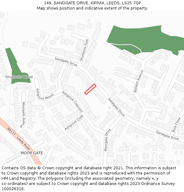 149, SANDGATE DRIVE, KIPPAX, LEEDS, LS25 7QP: Location map and indicative extent of plot