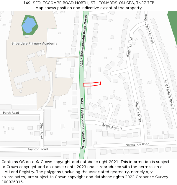 149, SEDLESCOMBE ROAD NORTH, ST LEONARDS-ON-SEA, TN37 7ER: Location map and indicative extent of plot