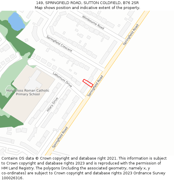 149, SPRINGFIELD ROAD, SUTTON COLDFIELD, B76 2SR: Location map and indicative extent of plot