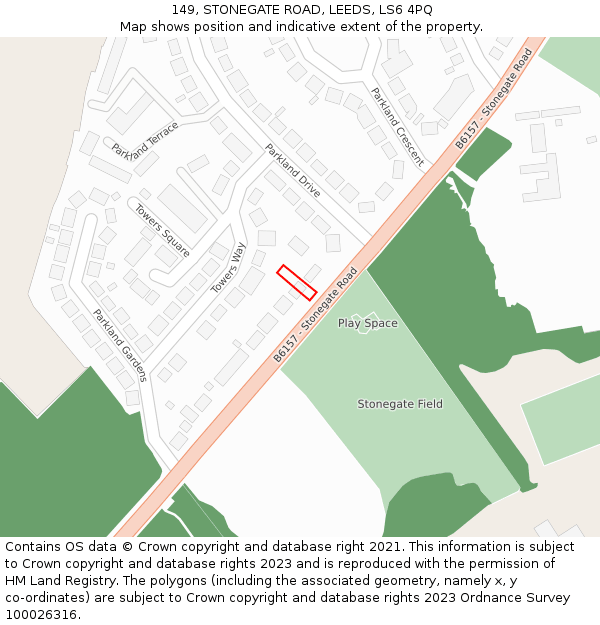 149, STONEGATE ROAD, LEEDS, LS6 4PQ: Location map and indicative extent of plot