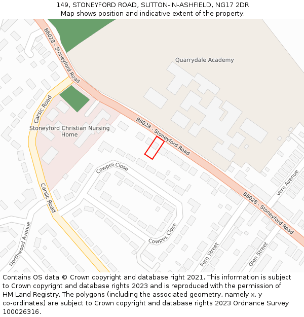 149, STONEYFORD ROAD, SUTTON-IN-ASHFIELD, NG17 2DR: Location map and indicative extent of plot