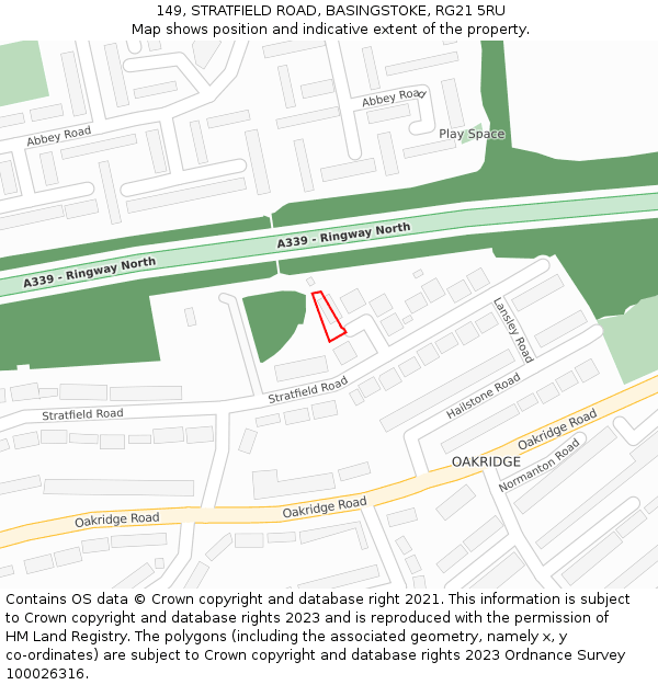 149, STRATFIELD ROAD, BASINGSTOKE, RG21 5RU: Location map and indicative extent of plot