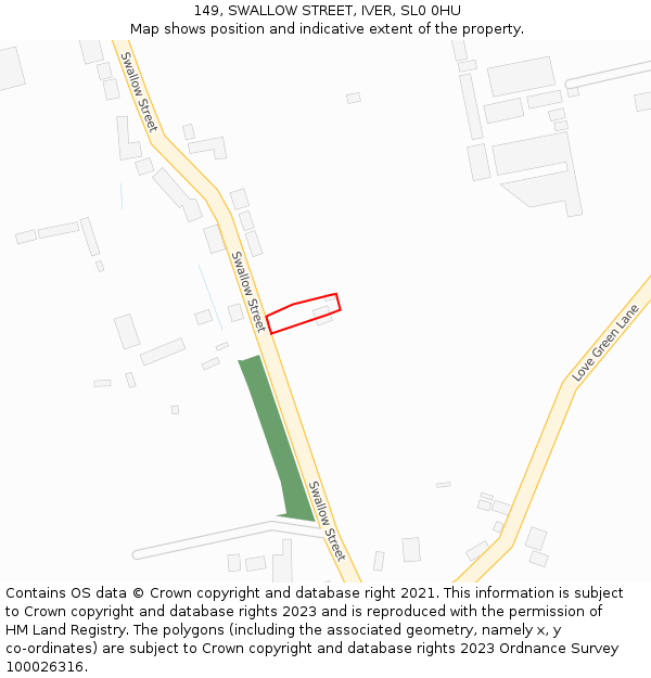 149, SWALLOW STREET, IVER, SL0 0HU: Location map and indicative extent of plot