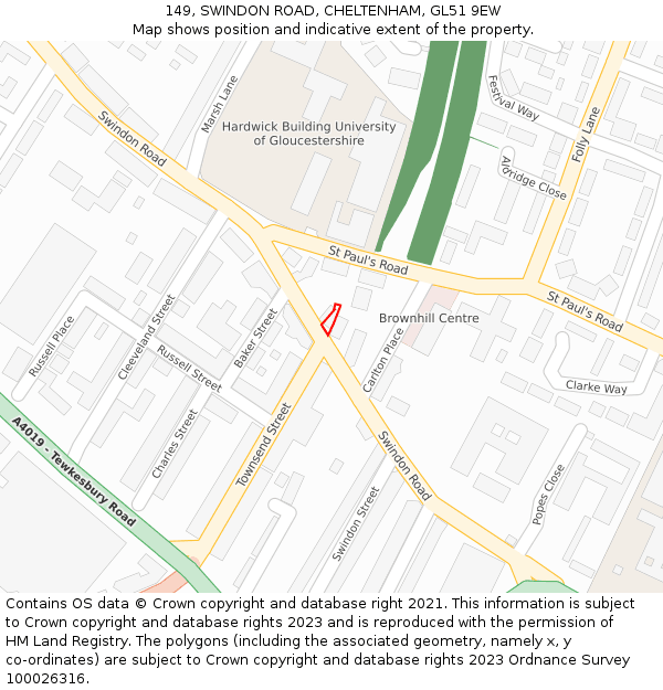 149, SWINDON ROAD, CHELTENHAM, GL51 9EW: Location map and indicative extent of plot