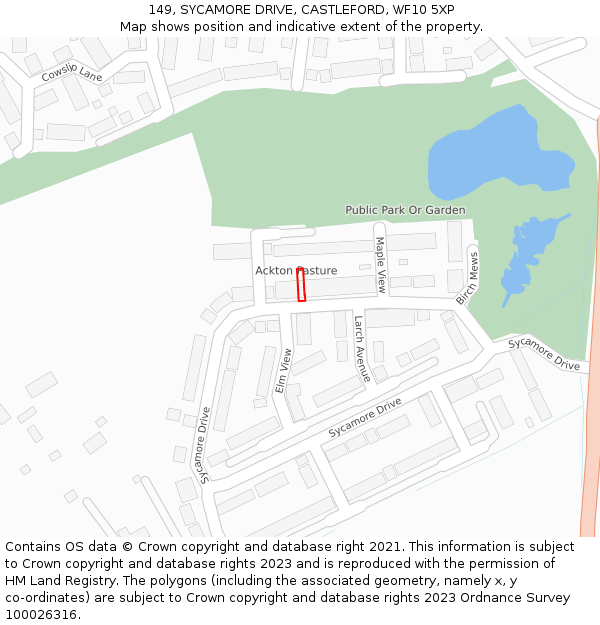 149, SYCAMORE DRIVE, CASTLEFORD, WF10 5XP: Location map and indicative extent of plot