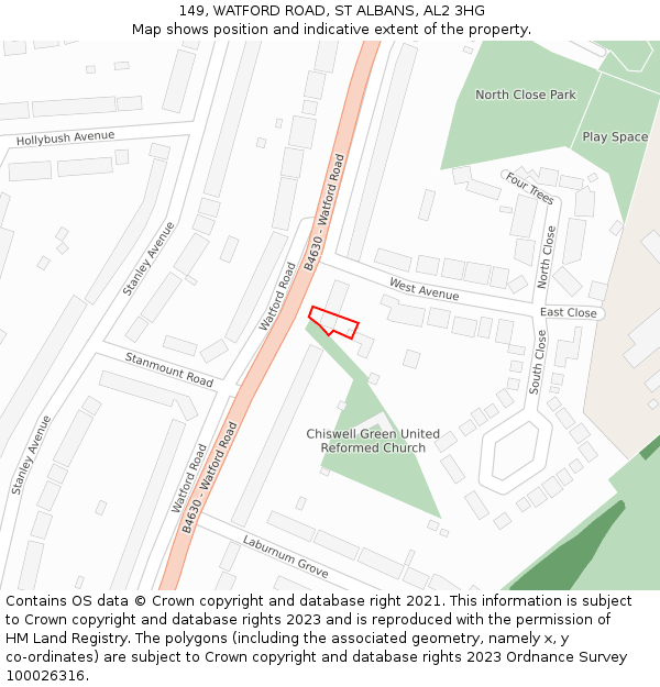 149, WATFORD ROAD, ST ALBANS, AL2 3HG: Location map and indicative extent of plot