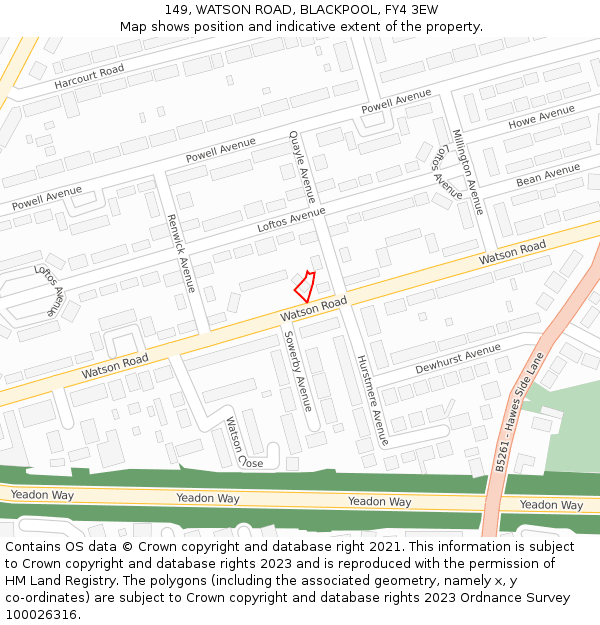 149, WATSON ROAD, BLACKPOOL, FY4 3EW: Location map and indicative extent of plot