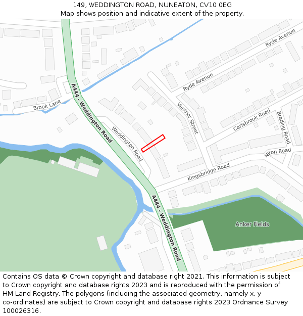 149, WEDDINGTON ROAD, NUNEATON, CV10 0EG: Location map and indicative extent of plot