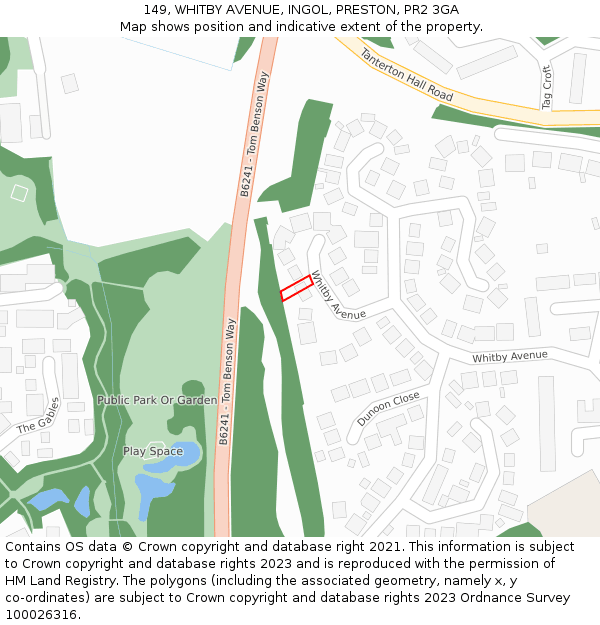 149, WHITBY AVENUE, INGOL, PRESTON, PR2 3GA: Location map and indicative extent of plot