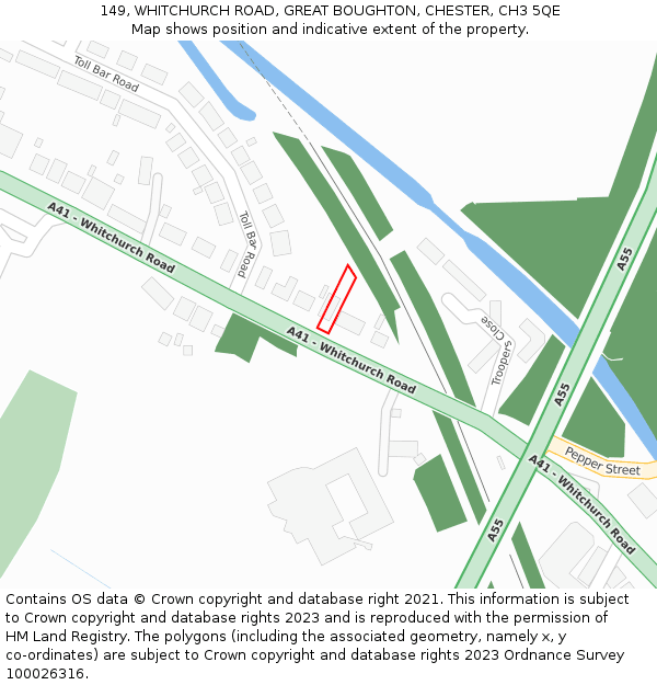 149, WHITCHURCH ROAD, GREAT BOUGHTON, CHESTER, CH3 5QE: Location map and indicative extent of plot