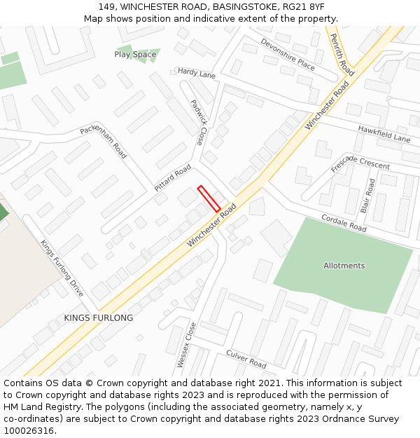 149, WINCHESTER ROAD, BASINGSTOKE, RG21 8YF: Location map and indicative extent of plot