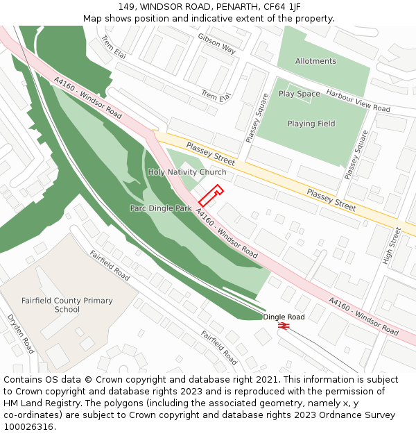 149, WINDSOR ROAD, PENARTH, CF64 1JF: Location map and indicative extent of plot