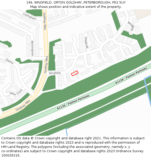 149, WINGFIELD, ORTON GOLDHAY, PETERBOROUGH, PE2 5UY: Location map and indicative extent of plot