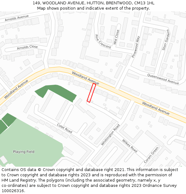 149, WOODLAND AVENUE, HUTTON, BRENTWOOD, CM13 1HL: Location map and indicative extent of plot