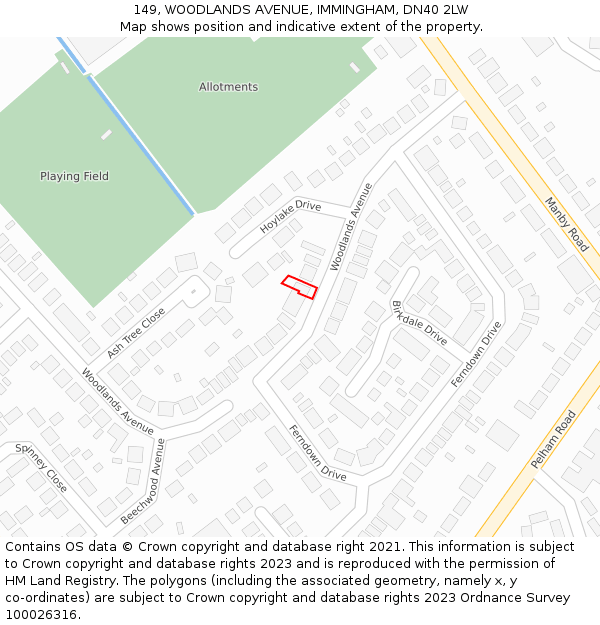 149, WOODLANDS AVENUE, IMMINGHAM, DN40 2LW: Location map and indicative extent of plot