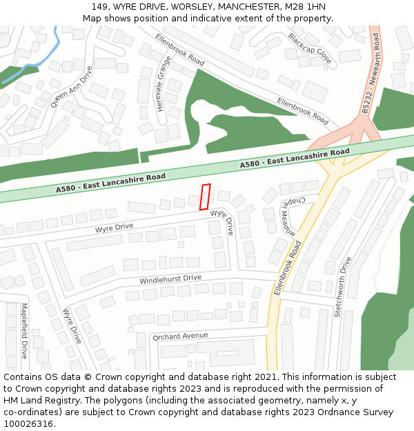 149, WYRE DRIVE, WORSLEY, MANCHESTER, M28 1HN: Location map and indicative extent of plot