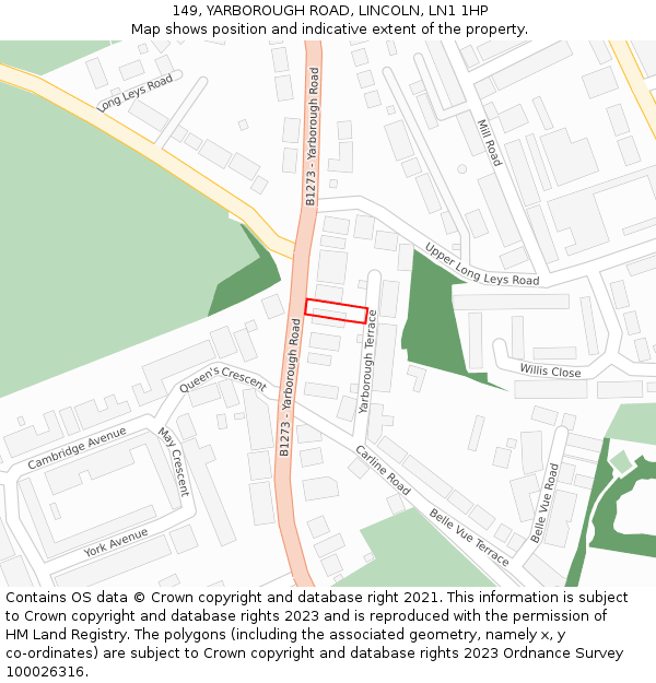 149, YARBOROUGH ROAD, LINCOLN, LN1 1HP: Location map and indicative extent of plot