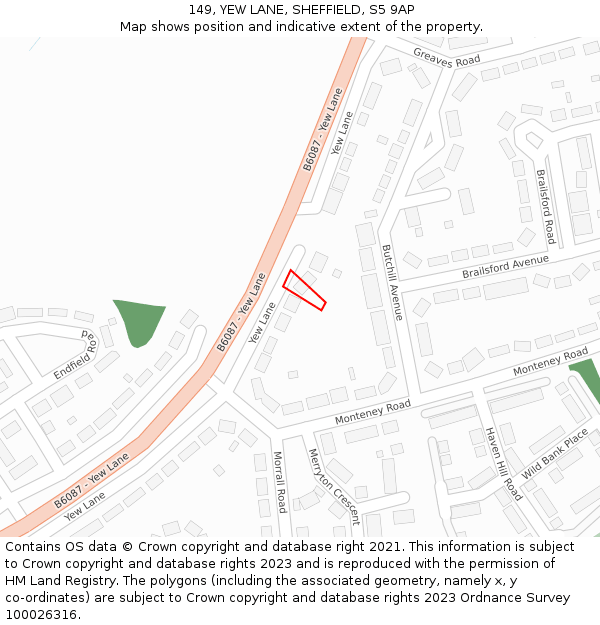 149, YEW LANE, SHEFFIELD, S5 9AP: Location map and indicative extent of plot