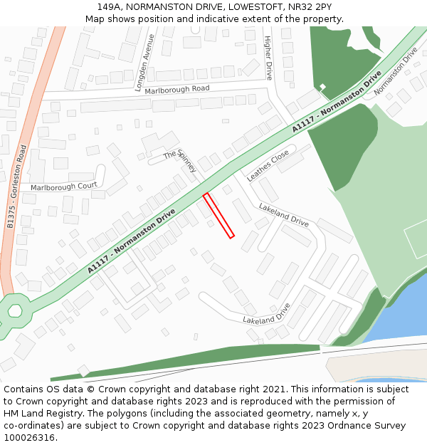 149A, NORMANSTON DRIVE, LOWESTOFT, NR32 2PY: Location map and indicative extent of plot