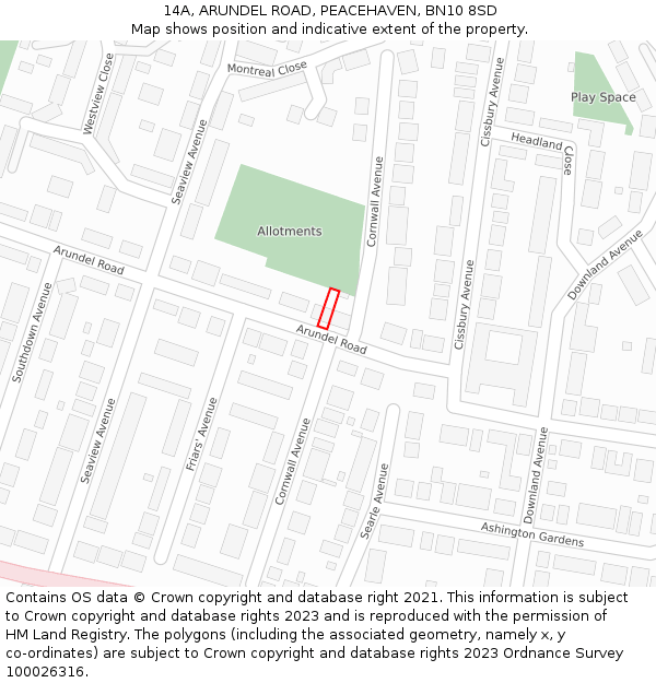 14A, ARUNDEL ROAD, PEACEHAVEN, BN10 8SD: Location map and indicative extent of plot