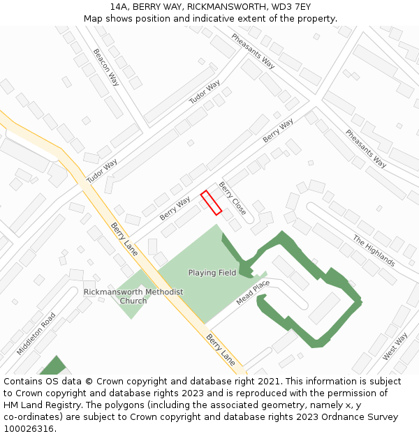 14A, BERRY WAY, RICKMANSWORTH, WD3 7EY: Location map and indicative extent of plot