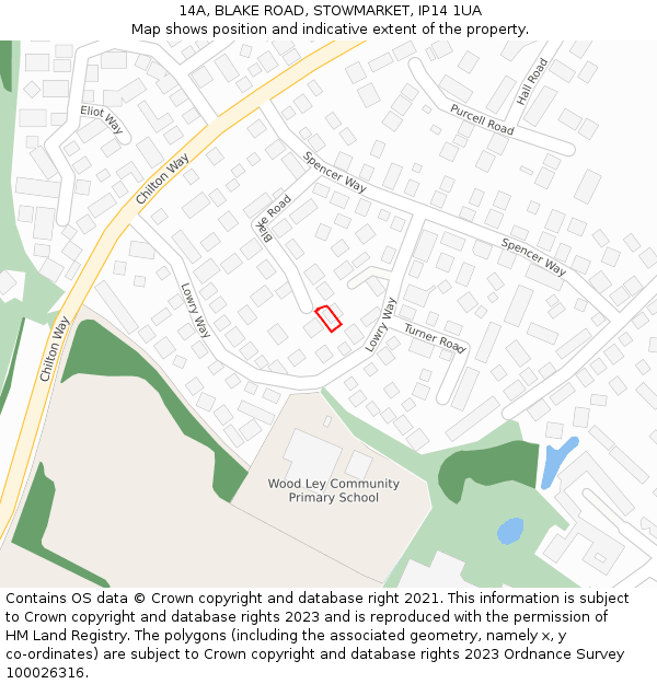 14A, BLAKE ROAD, STOWMARKET, IP14 1UA: Location map and indicative extent of plot